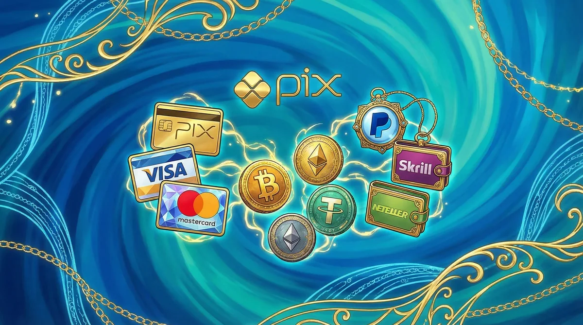 Métodos de pagamento PIX cartões criptomoedas